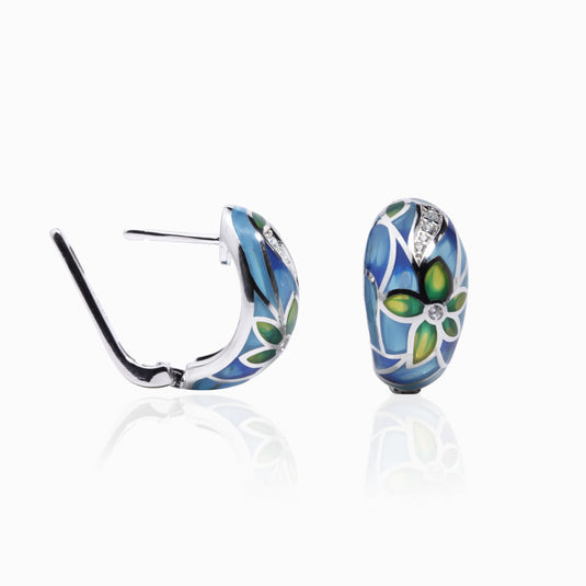 Aqua Blue Floral Enamel Earrings