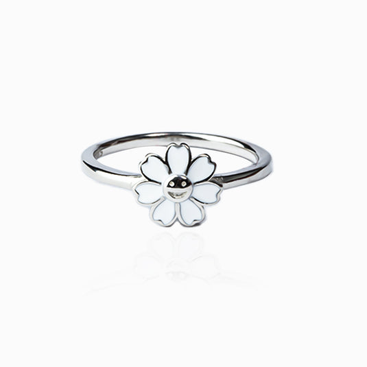 Smiley White Flower Enamel Ring