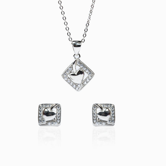 Cube Heart Studs with Pendant