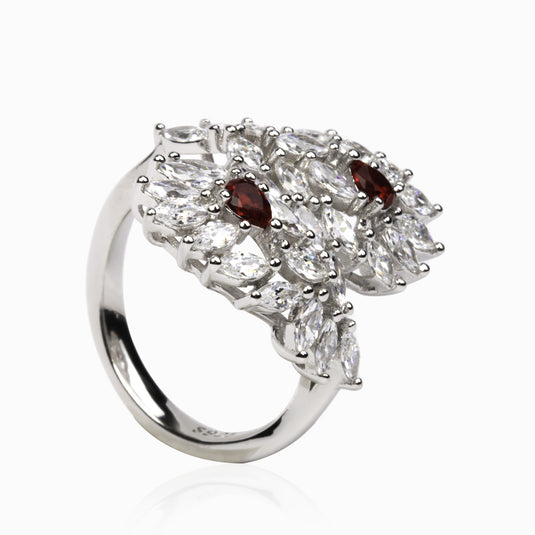 Ice Zircon Crystallization Ruby Red TOI & MOI Rings