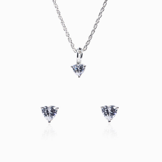 Heart Solitaire Zircon Earrings and Pendant with Chain