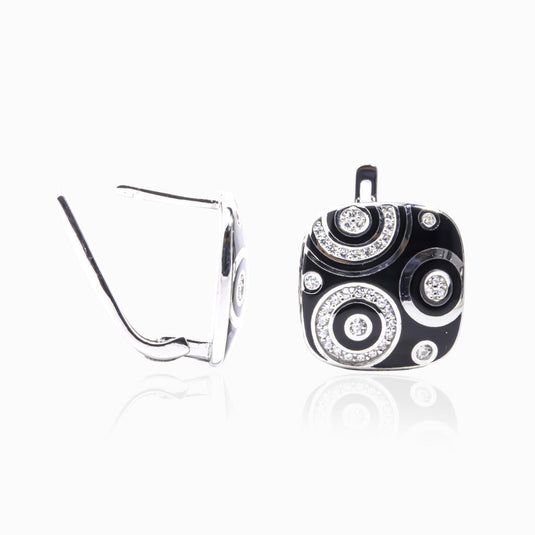 Black & White Enamal Zirconium Earrings
