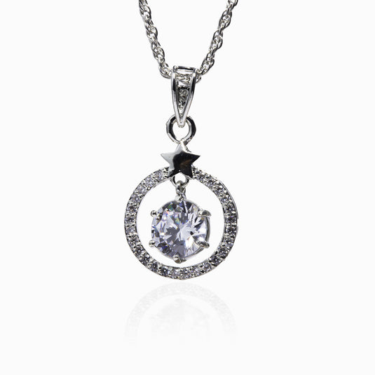 Moon Zircon Stud Charm Pendant with Chain