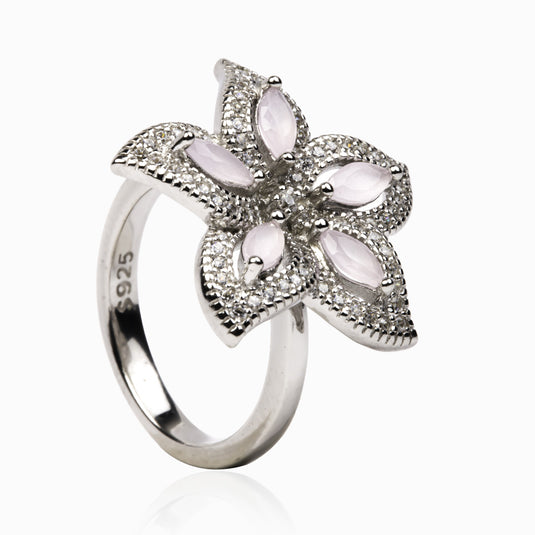 Five Petal Luxury Strawberry Quartz Zircon Ring