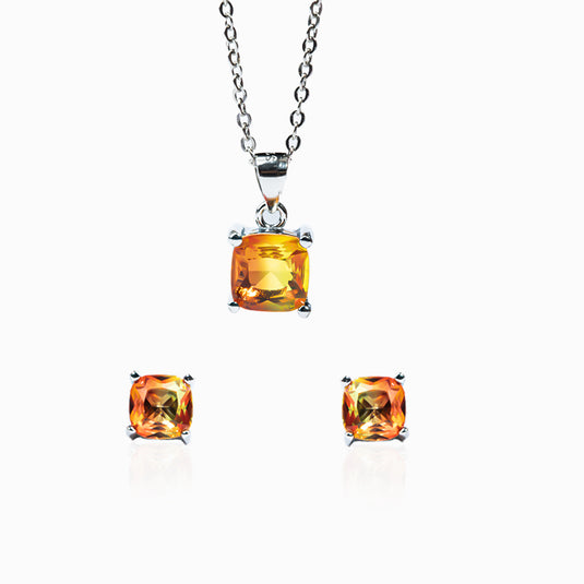 Orange Infinity Cube Zircon Studs and Pendant
