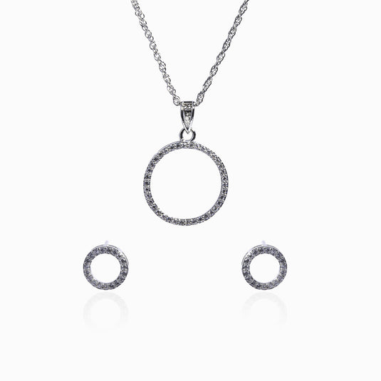 Silver White Fire Zircon Ring Pendant with Chain & Earrings