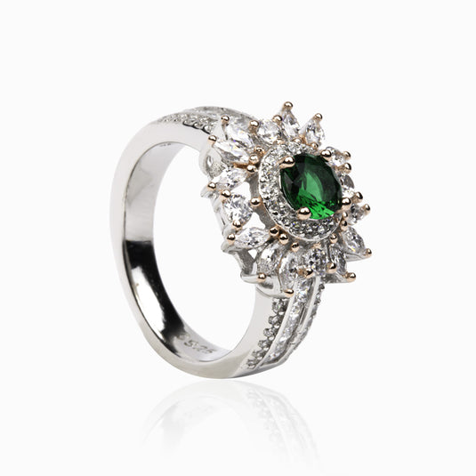 Emerald Green eye with Zircon Studded Ring