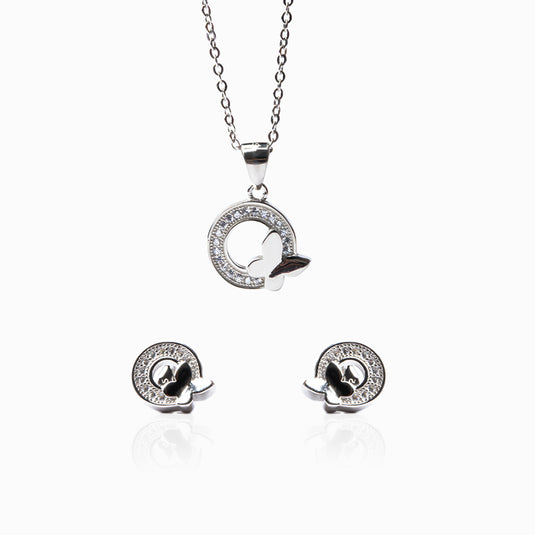 Zirconia Butterfly Ring Studs with Pendant