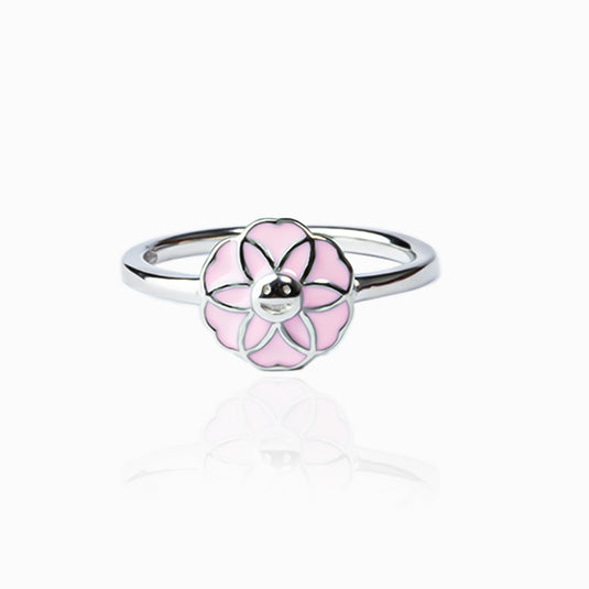 Pink Smiley Bud Enamel Ring