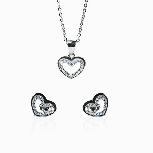Zircon Serial Heart Stud with Pendant