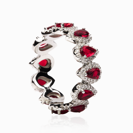 Ruby Red Petal Zirconium Band Ring