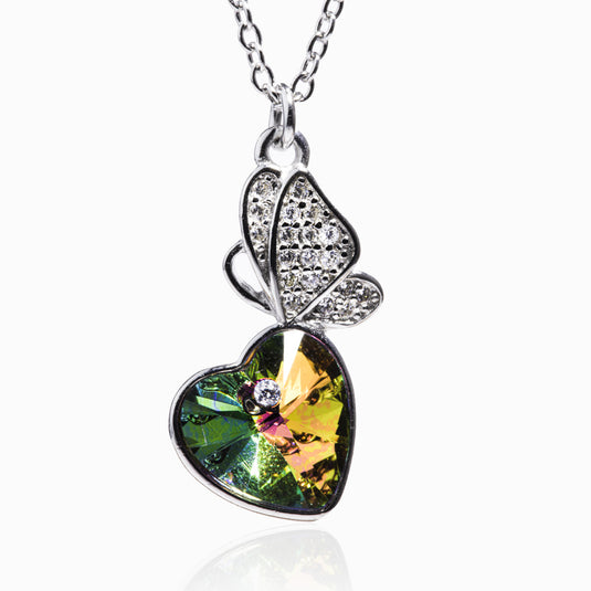 Crystal Heart Butterfly Pendant and Chain