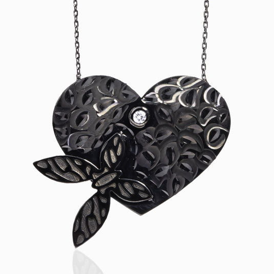 Butterfly Black Heart Pendant and Chain