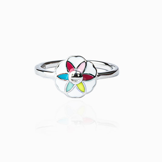 Smiley white rainbow Enamel Ring