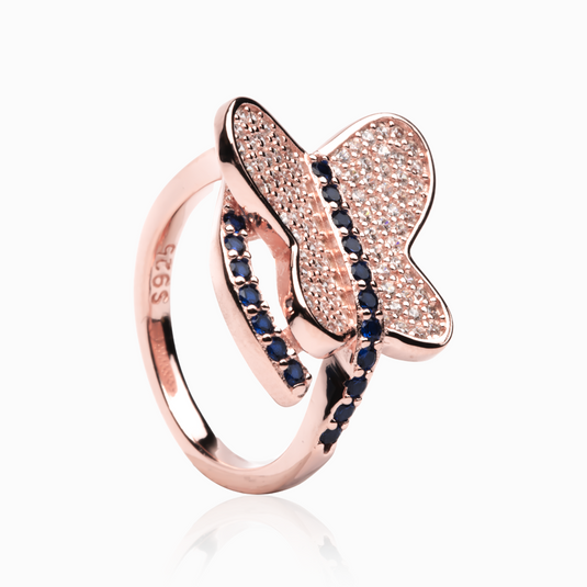 Butterfly RoseGold Sapphire Blue Veil tail Ring