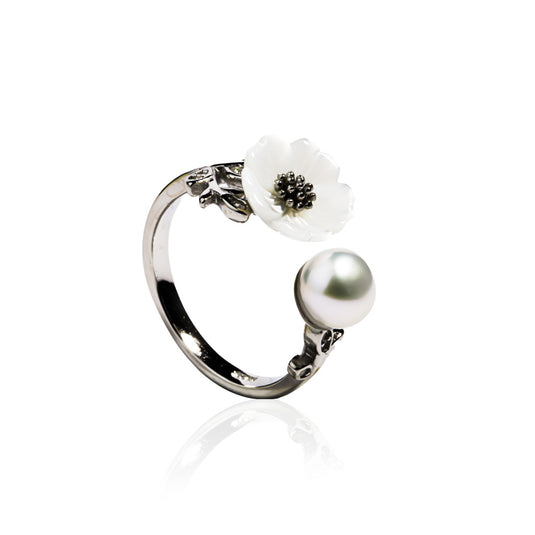 Pearl Flower Silver Ring