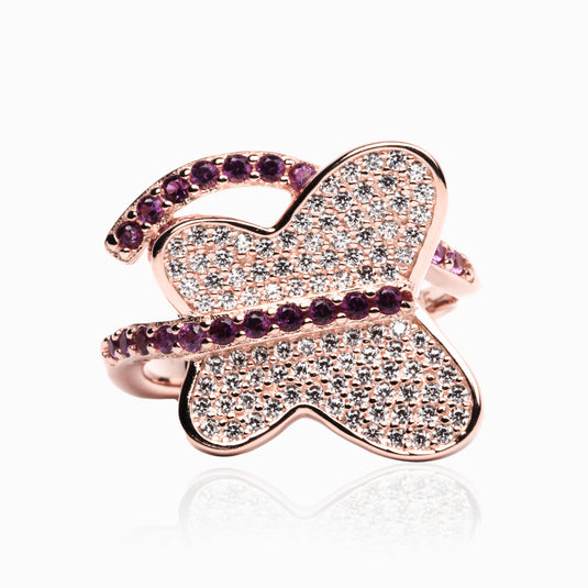 Butterfly RoseGold Ruby Red Veil tail Ring