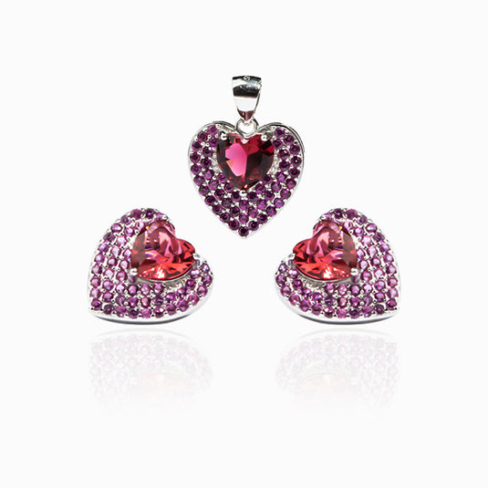 Ruby Cluster Heart Studs and Pendants