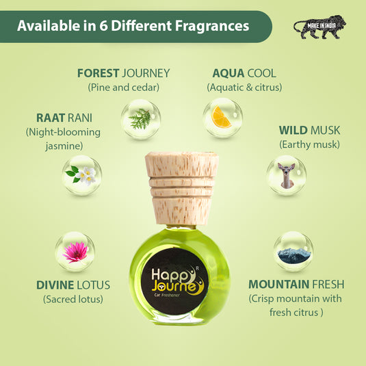 Happy Journey Aqua Cool / Divine Lotus 15ml each Wooden Diffuser Car Freshener,  with Essential Oils  (Combo Pack of 2)