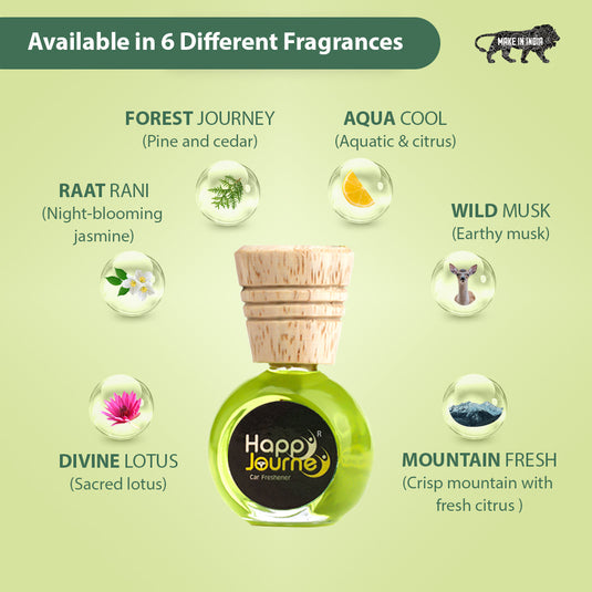 Happy Journey Wild Musk / Divine Lotus 15ml each Wooden Diffuser Car Freshener,  with Essential Oils  (Combo Pack of 2)