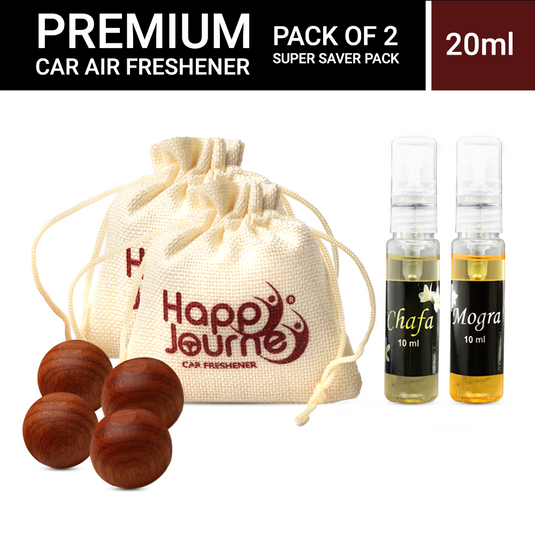 Happy Journey Jute Potli Car &  Home Air Freshener, Chafa / Mogra Perfume 10ml Each Hanging Perfume with Essential Oils Spray
