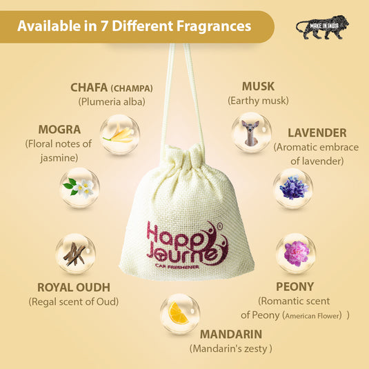 Happy Journey Jute Potli Car &  Home Air Freshener, Chafa / Royal Oudh Perfume 10ml Each Hanging Perfume with Essential Oils Spray