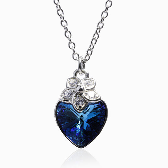 Sapphire Heart Flower  Pendant and Chain