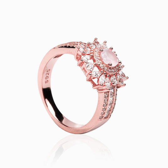 Strawberry Quartz Zirconium studded Rosegold Ring