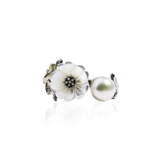 Pearl Flower Silver Ring