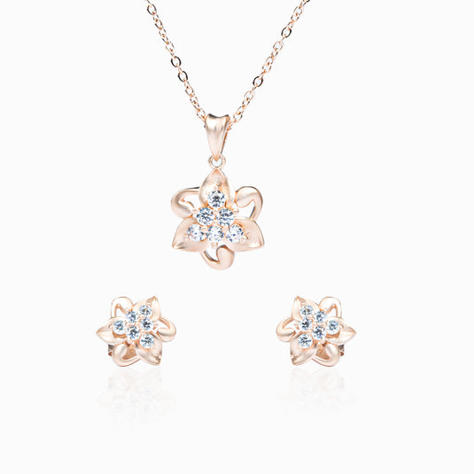 Tri RoseGold Flower Studs and Pendant