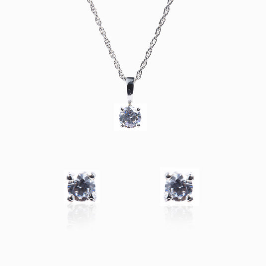 Solitaire Zircon Studs and Pendant with Chain