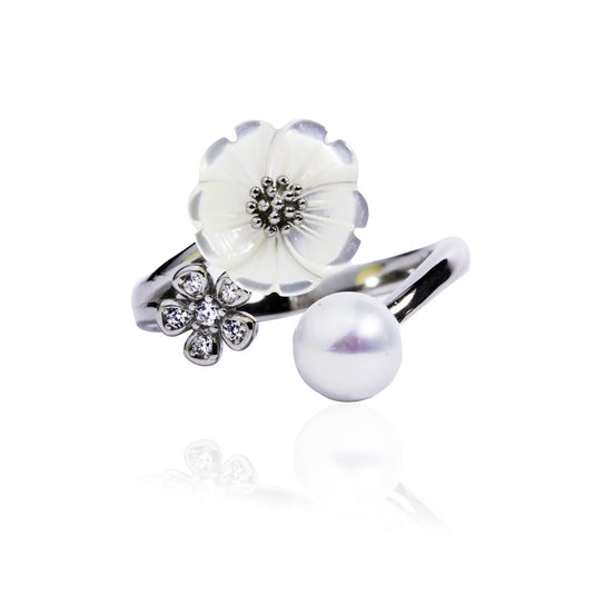 Zircon Flower Pearl Ring